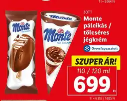 Lidl ZOTT Monte pálcikás / tölcséres jégkrém 110/120ml ajánlat
