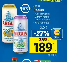 Lidl ARGUS Radler 0,5l ajánlat