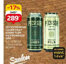 Auchan PÉCSI PRÉMIUM LAGER VAGY SZÜRETLEN PILS DOBOZOS SÖR ajánlat