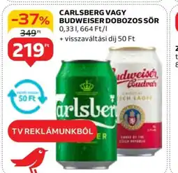 Auchan CARLSBERG VAGY BUDWEISER DOBOZOS SÖR 0,33l ajánlat