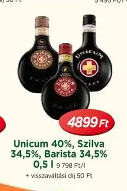 Unicum 40%, Szilva 34,5%, Barista 34,5% 0,5l
