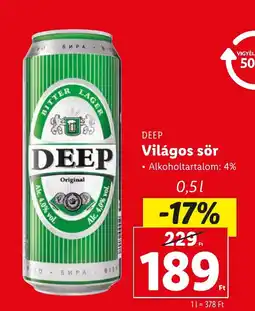 Lidl DEEP Világos sör 0,5l ajánlat