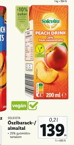 Lidl SOLEVITA Őszibarack-/ almaital 0,2l ajánlat
