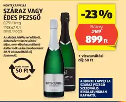 ALDI MONTE CAPPELLA SZÁRAZ VAGY ÉDES PEZSGŐ 0,75l ajánlat