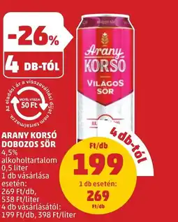 PENNY ARANY KORSÓ DOBOZOS SÖR 4,5% 0,5l ajánlat