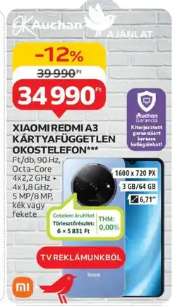 Auchan XIAOMI REDMI A3 KÁRTYAFÜGGETLEN OKOSTELEFON 1db ajánlat