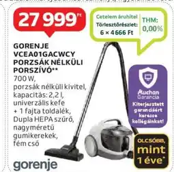 Auchan GORENJE VCEA01GACWCY PORZSÁK NÉLKÜLI PORSZÍVÓ ajánlat