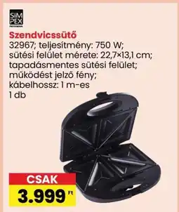 Szendvicssütő 1db