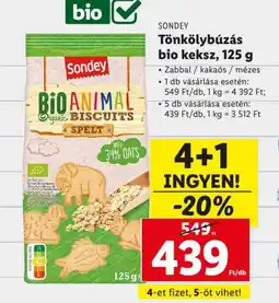 Lidl SONDEY Tönkölybúzás bio keksz, 125 g ajánlat