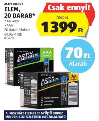 ALDI ACTIV ENERGY ELEM 20 DARAB ajánlat