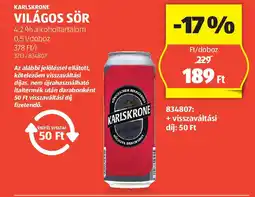 ALDI KARLSKRONE világos sör ajánlat