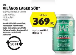 ALDI Dab Világos lager sör ajánlat