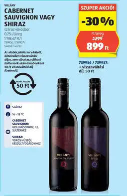 ALDI Villány Cabernet sauvignon vagy shiraz ajánlat