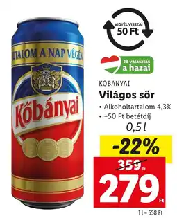 Lidl KŐBÁNYAI Világos sör ajánlat