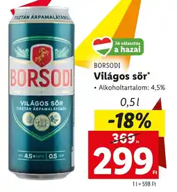 Lidl BORSODI Világos sör ajánlat