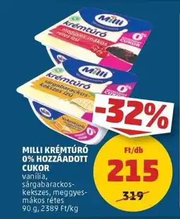PENNY Milli krémtúró 0% hozzáadott cukor ajánlat