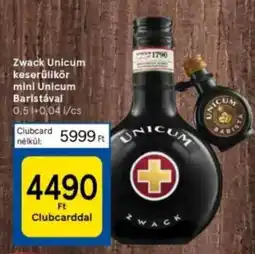 Tesco Zwack Unicum keserűlikör mini Unicum Baristával ajánlat