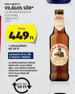 ALDI Birra morett világos sör ajánlat