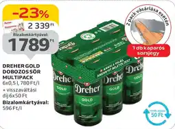 Auchan Dreher gold dobozos sör multipack ajánlat
