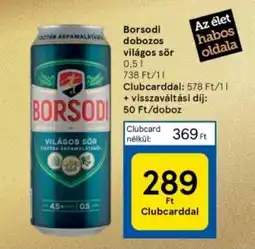 Tesco Borsodi dobozos világos sör ajánlat