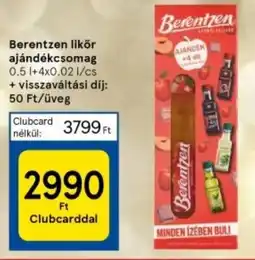 Tesco Berentzen likőr ajándékcsomag ajánlat
