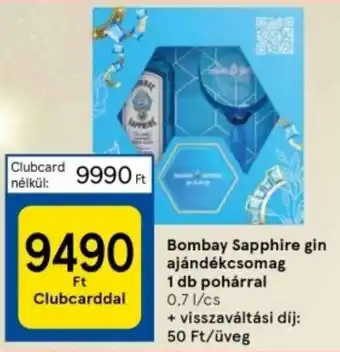 Tesco Bombay Sapphire gin ajándékcsomag 1 db pohárral ajánlat