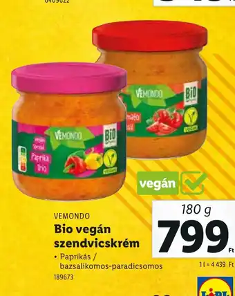 Lidl Vemondo Bio vegán szendvicskrém ajánlat