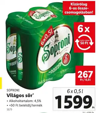 Lidl Soproni Világos sör ajánlat