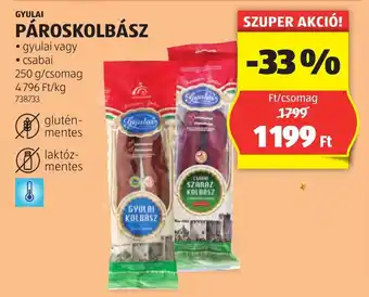 ALDI Gyulai pároskolbász ajánlat