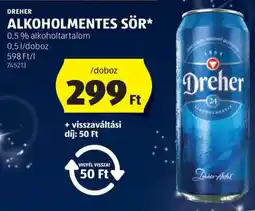ALDI Dreher alkoholmentes sör ajánlat