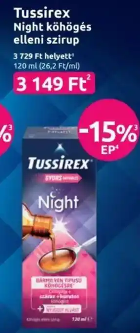 Benu Gyógyszertárak Tussirex Night köhögés elleni szirup ajánlat