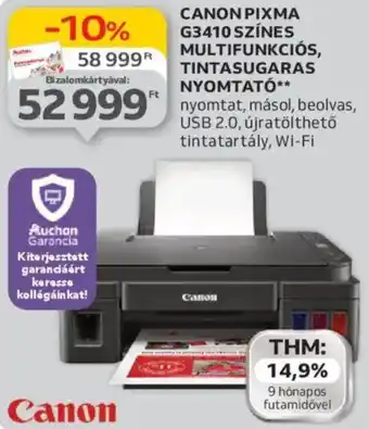 Auchan Canon Pixma G3410 Színes Multifunkciós tintasugaras nyomtató ajánlat