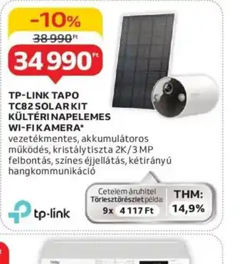 Auchan TP-Link Tapo TC82 Solar Kit kültéri napelemes Wi-Fi kamera ajánlat