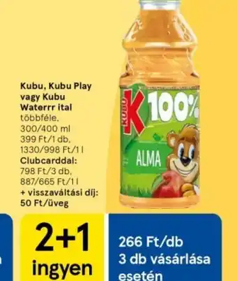 Tesco Kubu, Kubu Play vagy Kubu Water ital ajánlat