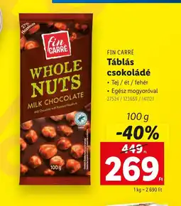 Lidl Fin Carré Táblás Csokoládé Whole Nuts ajánlat