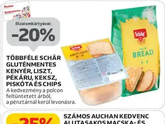 Auchan Többféle Schär gluténmentes kenyér, liszt, pékáru, keksz, piskta és chips ajánlat