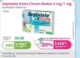 Kulcs Patika Septolete Extra Citrom-Bodza ajánlat