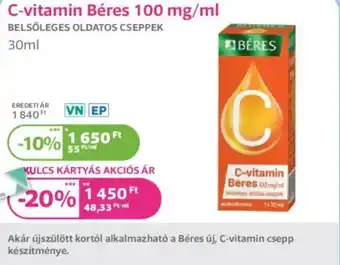 Kulcs Patika C-vitamin Béres 100 mg/ml ajánlat