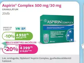 Kulcs Patika Aspirin Complex 500 mg/30 mg Granulatum ajánlat