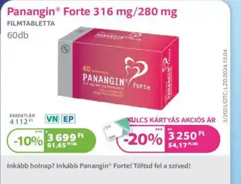 Kulcs Patika Panangin Forte 316 mg/280 mg ajánlat