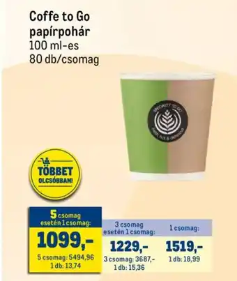 Metro Coffe to Go papírpohár ajánlat