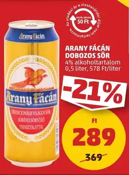 PENNY Arany fácán dobozos sör ajánlat