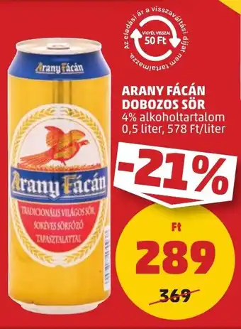 PENNY Arany fácán dobozos sör ajánlat