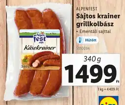 Lidl ALPENFEST Sajtos krainer grillkolbász ajánlat