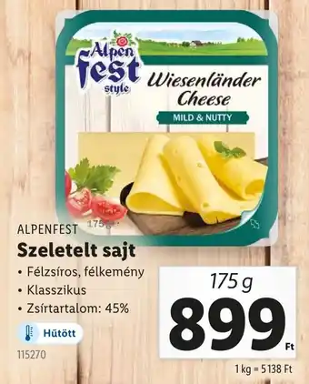 Lidl ALPENFEST Szeletelt sajt ajánlat