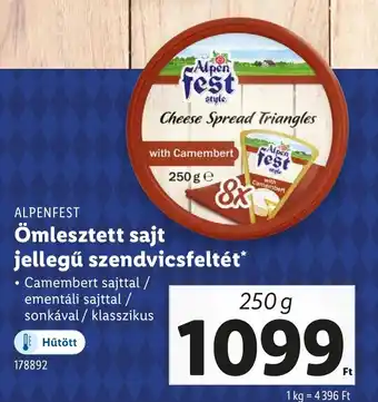 Lidl ALPENFEST Ömlesztett sajt jellegű szendvicsfeltét ajánlat