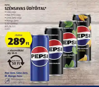 ALDI Pepsi Szénsavas Üd Max Zero, Lime Zero,tőital ajánlat