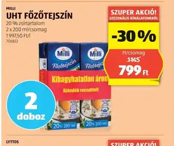 ALDI Milli UHT Főzőtejszín ajánlat