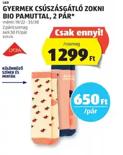 ALDI L&D Gyermek csúszásgátló zokni bio pamuttal ajánlat