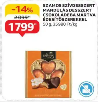 Auchan Szamos szívdesszert mandulás desszert csokoládéba mártva édesítőszerekkel ajánlat